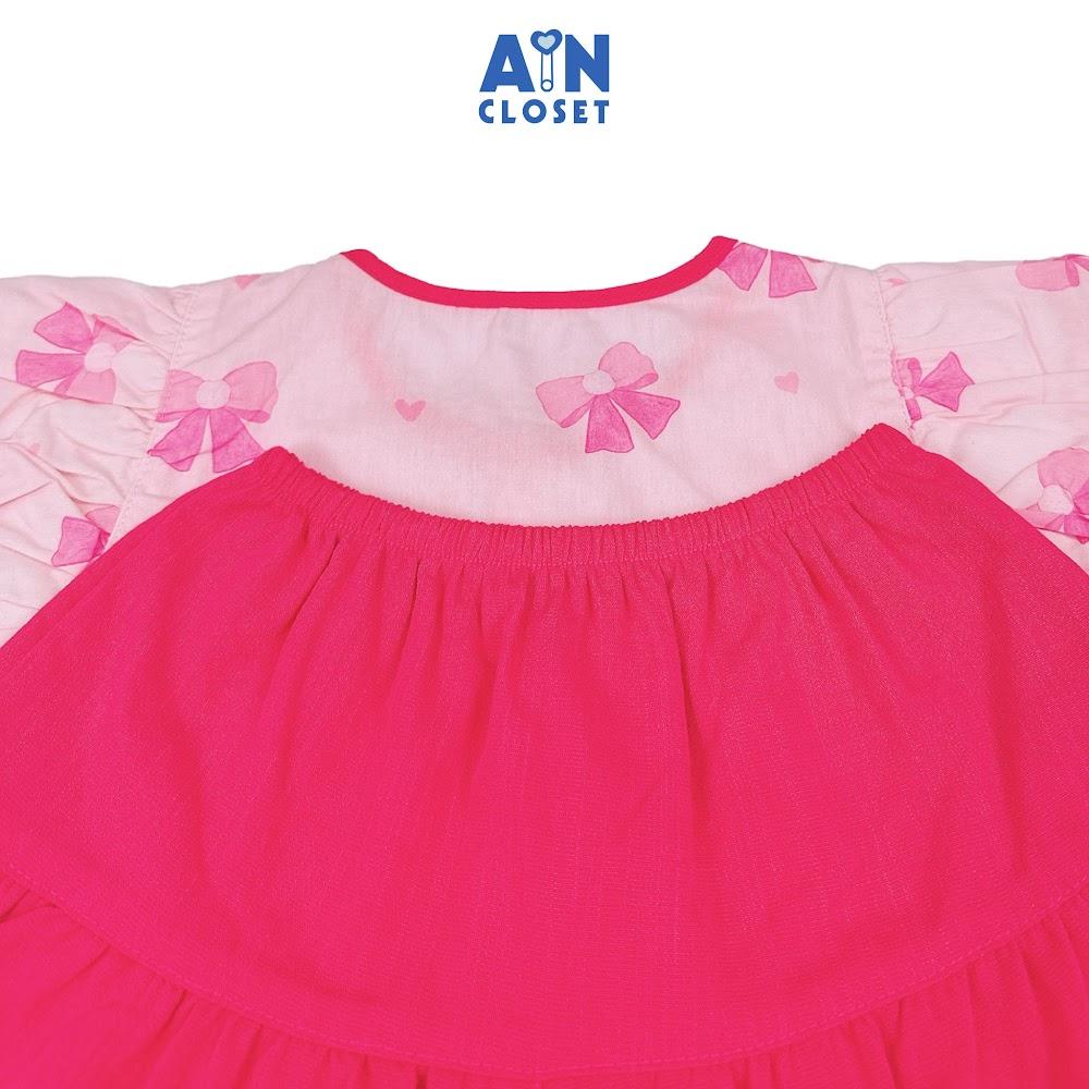 Bộ quần áo Ngắn bé gái hoạ tiết Nơ Bướm Hồng Cotton - AICDBGCISF6J - AIN Closet