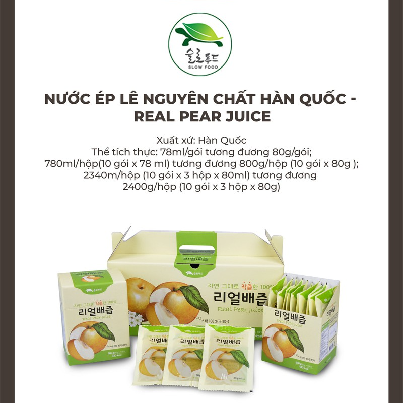 Thùng 30 Gói Nước Lê Hàn Quốc Nguyên Chất 100% - Chính Hãng SLOWFOOD