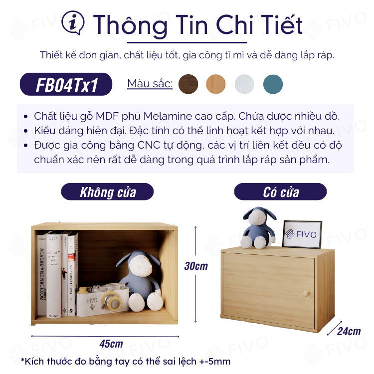 Tủ Kệ Sách Đa Năng FIVO FB03, Thiết Kế Chắc Chắn Có Tấm Lưng, Phù Hợp Mọi Không Gian, Dễ Dàng Lắp Ráp - Có Cửa