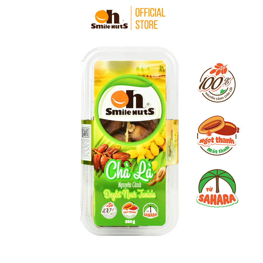 Chà Là Nguyên Cành Smile Nuts hộp 250g - Dòng Chà Là Deglet Nour Nhập Khẩu Từ Tunisia
