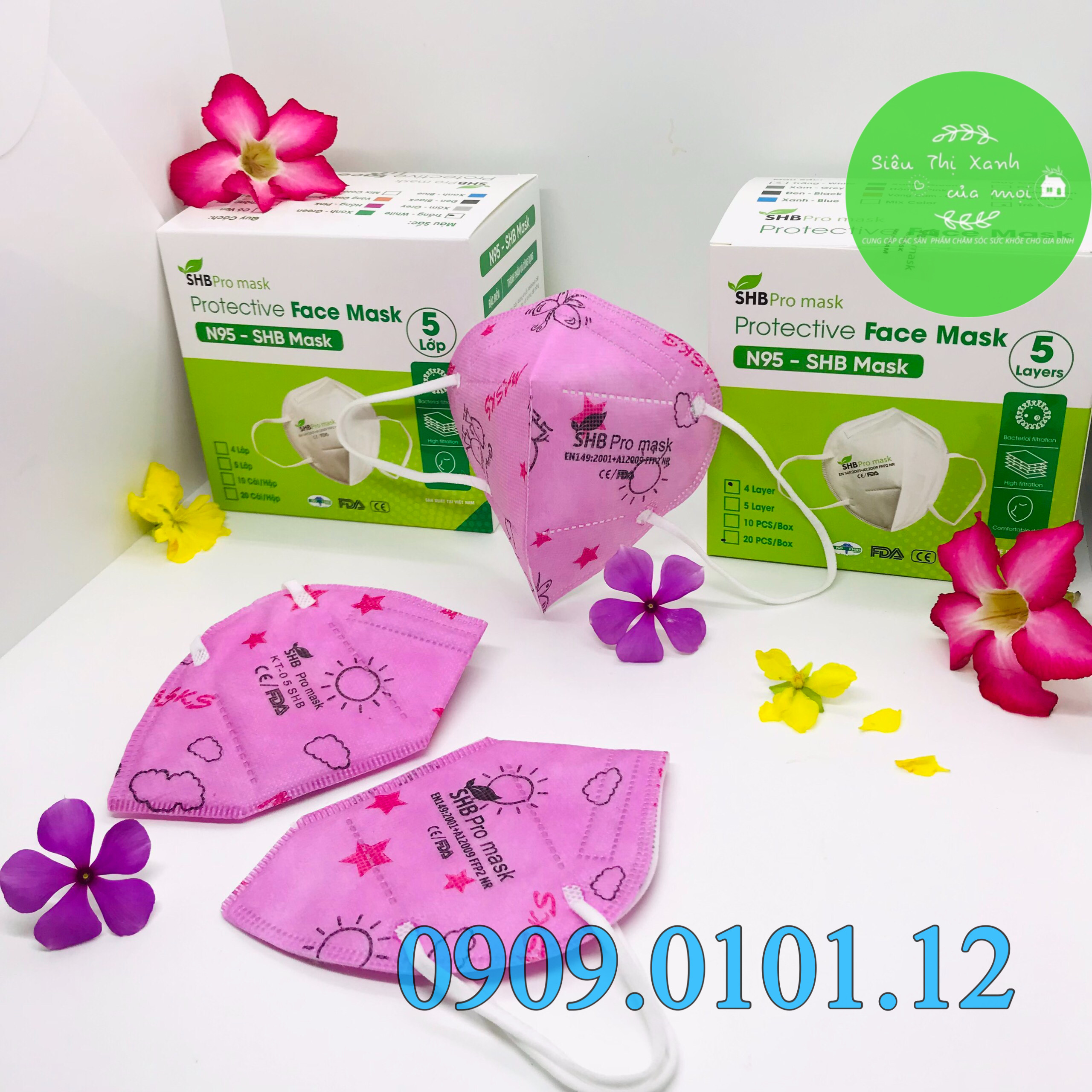 Khẩu trang n95 trẻ em SHB pro mask, Kn95 em bé 4 lớp kháng khuẩn chuẩn FFP2