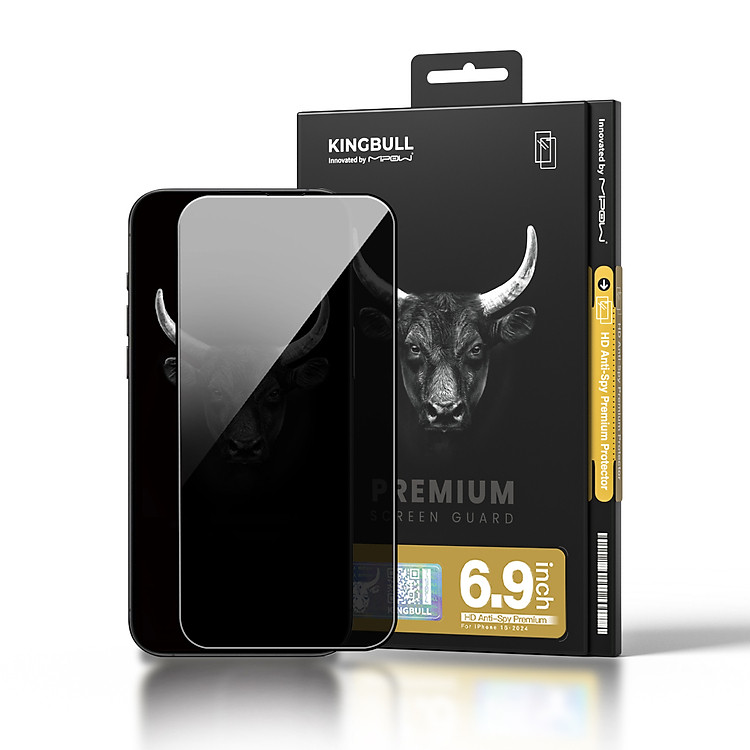 Miếng Dán Kính Cường Lực Chống Nhìn Trộm Mipow KingBull Cho iPhone 16 Pro Max | 16 Pro | 16 Plus | 16 ANTI-SPY PREMIUM - Hàng chính hãng