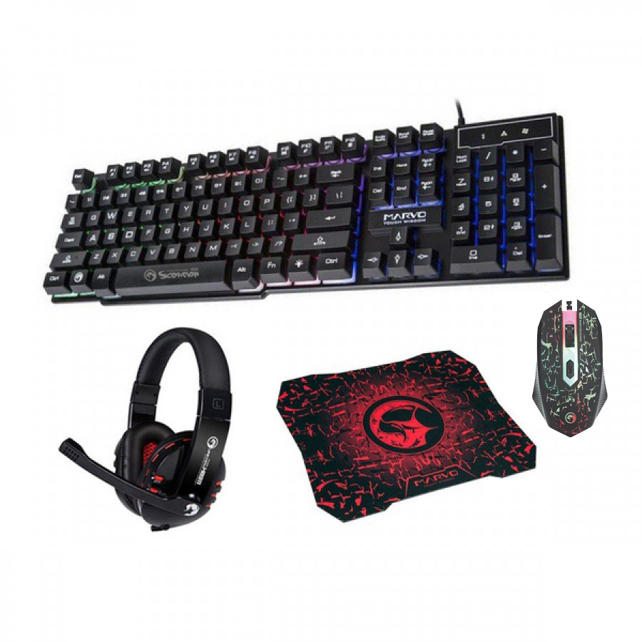 Bộ combo phím/chuột/tai nghe/lót chuột marvo CM370 gaming - chơi game siêu ngầu (Đen) HÀNG CHÍNH HÃNG