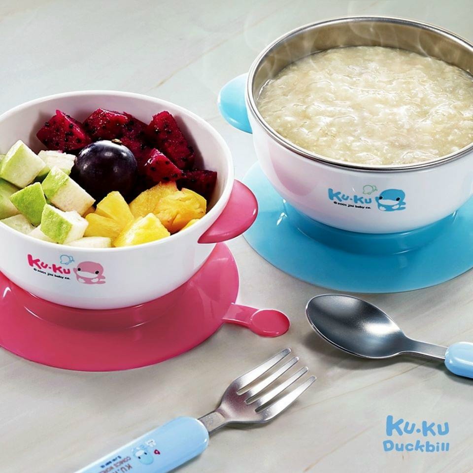 Chén Ăn Cho Bé Inox Có Đế Dính Ku.Ku Duckbill KU5464