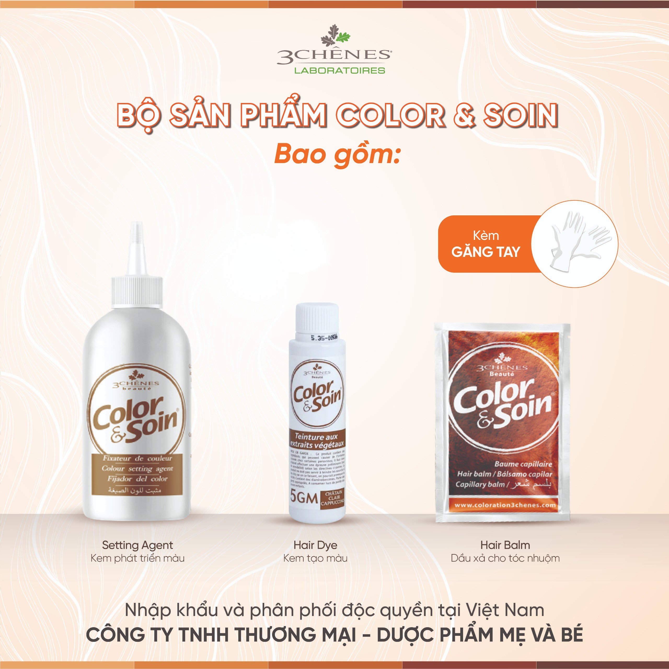 Thuốc Nhuộm Tóc Phủ Bạc 3 CHENES COLOR&SOIN CAPPUCINO LIGHT CHESTNUT 5GM_MÀU NÂU TÂY_Thảo dược Tự nhiên, An toàn Không chứa Amoniac [Nhập khẩu Pháp]