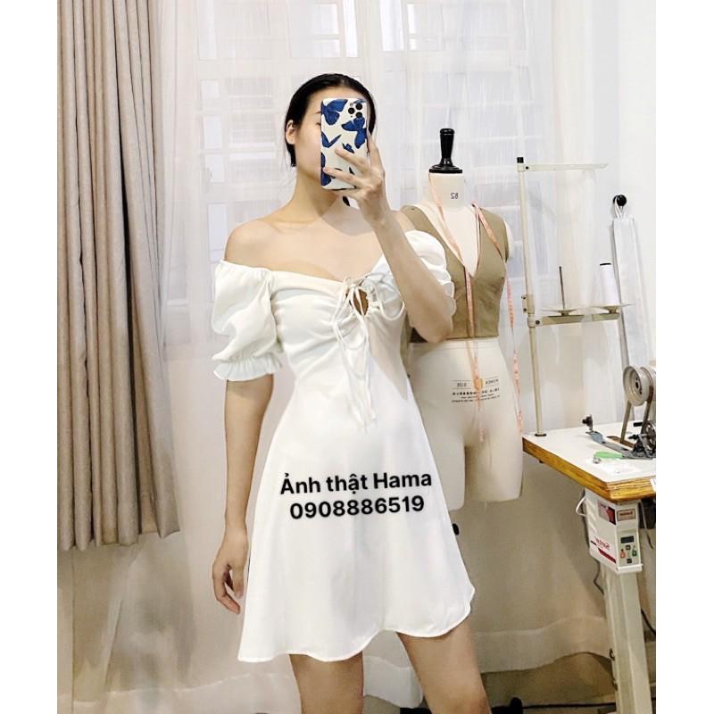 ẢNH THẬT ẢNH CUỐi- Đầm xoè rút dây trươc ngực tay bòng có 2 màu đen và trắng