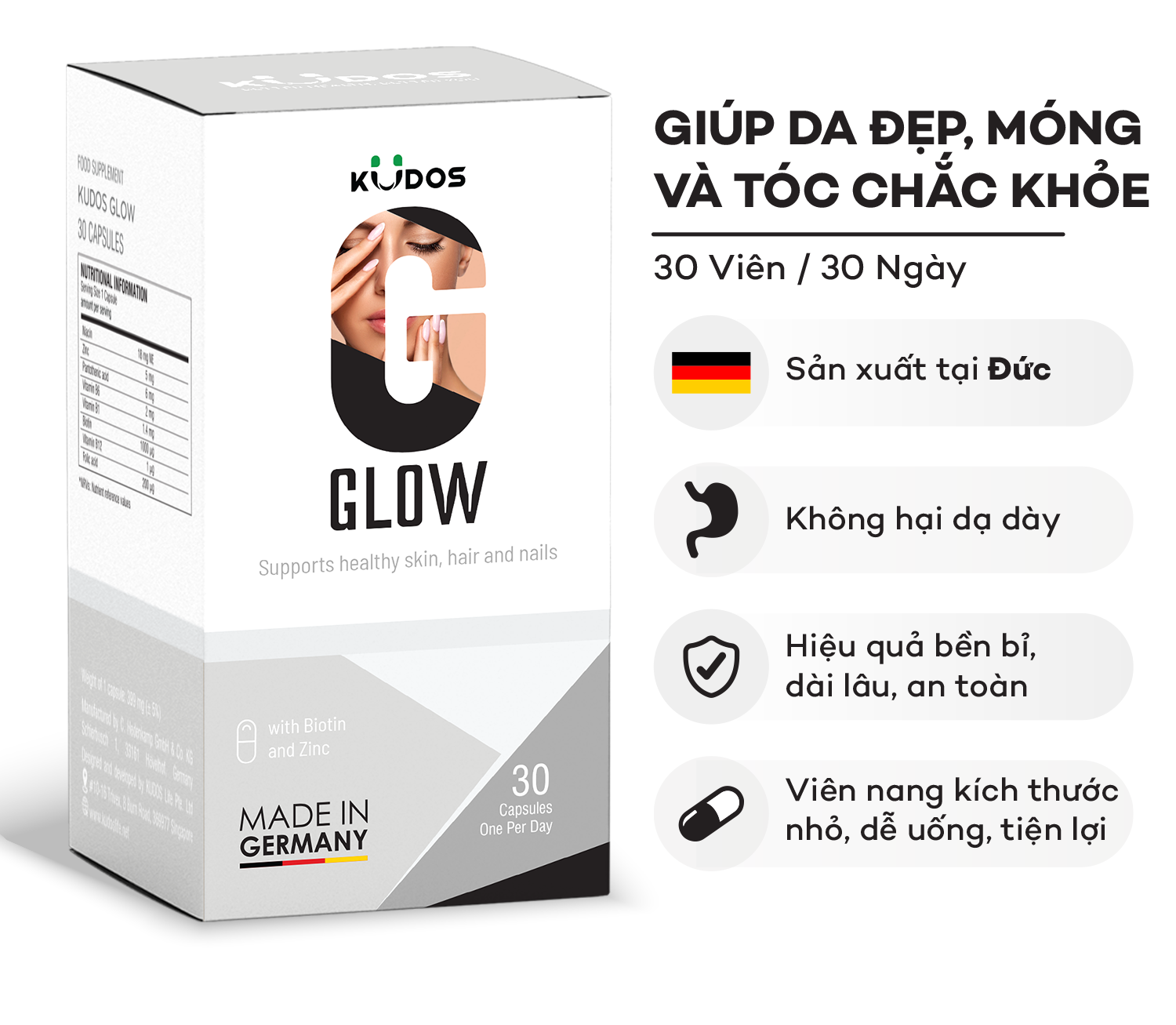 Viên Nang Làm Đẹp Da, Móng, Tóc KUDOS GLOW