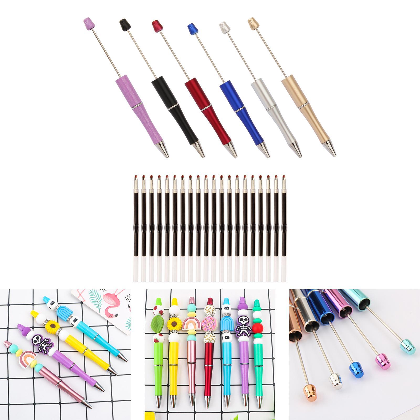 Beadable Pens with 20Pcs Refills Black Ink Ballpoint Pen Cute Office Supplies DIY Making Gift for Teacher Journaling Drawing