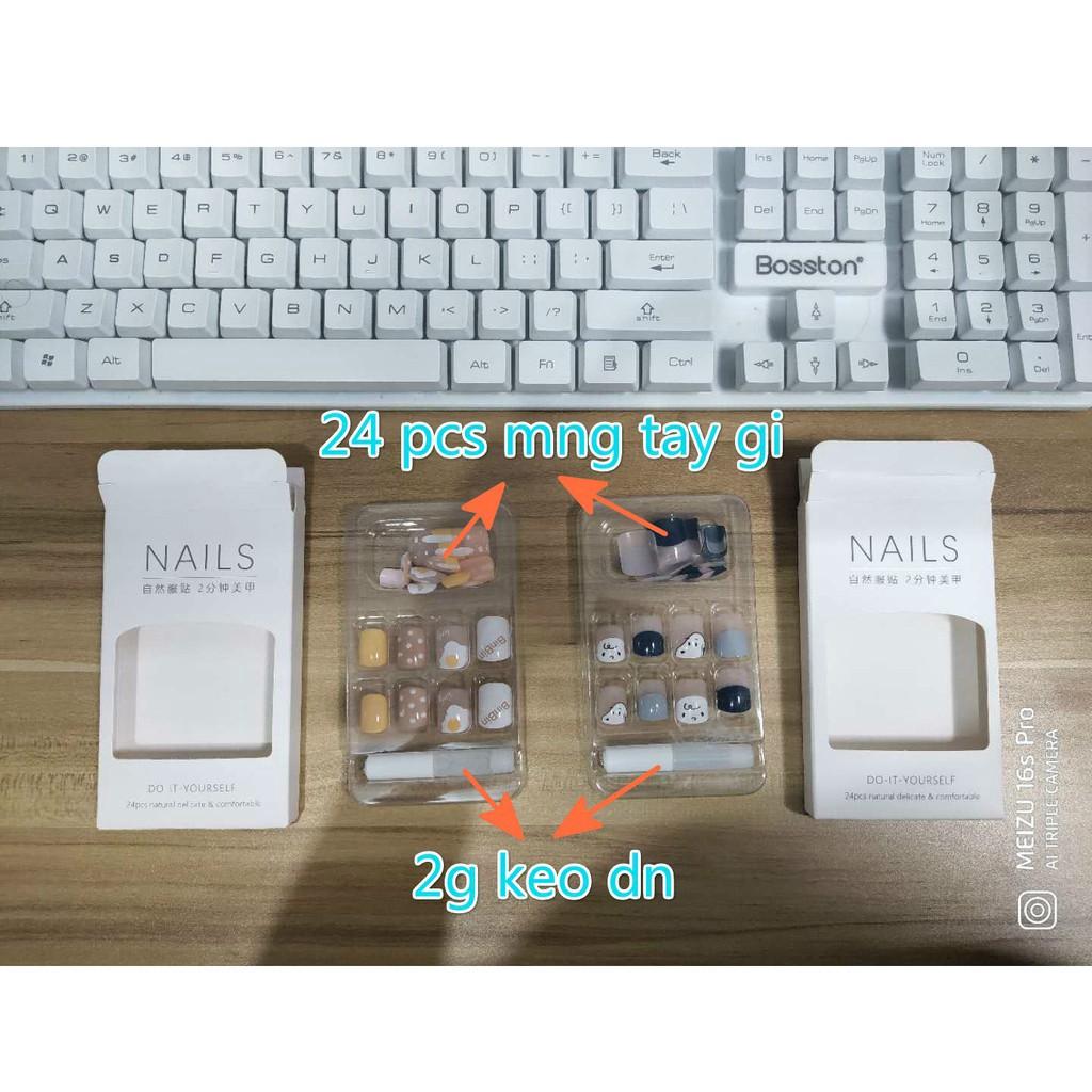 Bộ 24 móng tay giả màu trơn xinh xắn