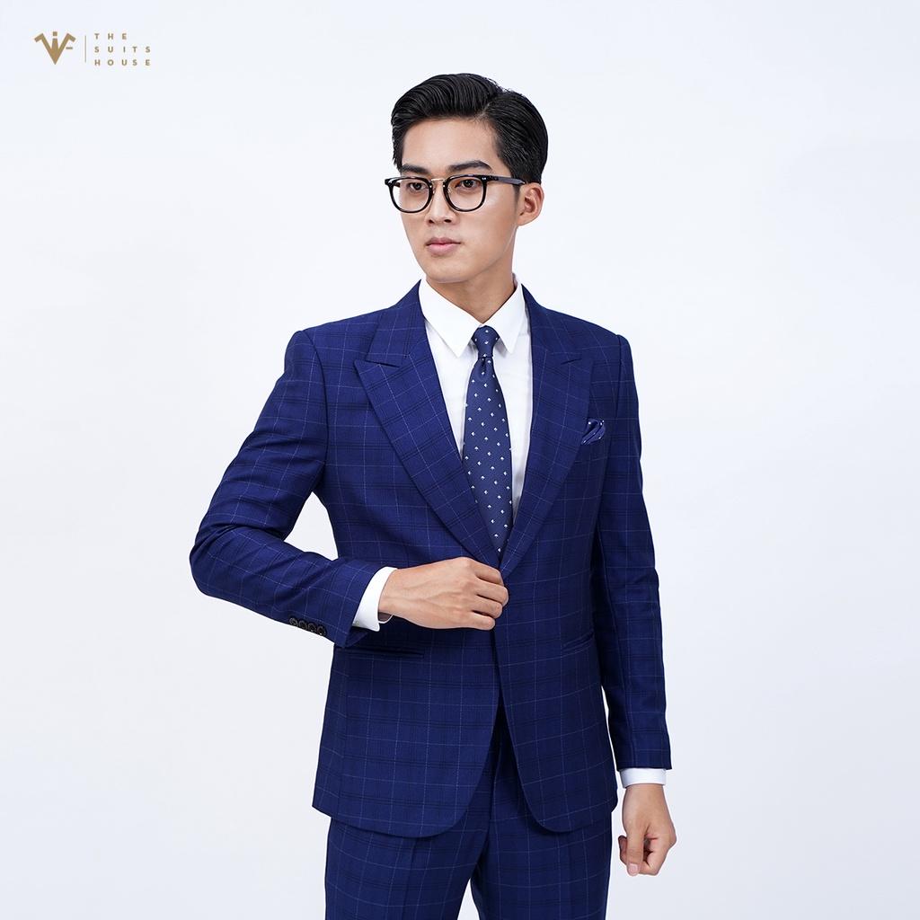 Bộ vest nam xanh đậm kẻ ô 1 khuy 2 túi, suits sartorial The Suits House