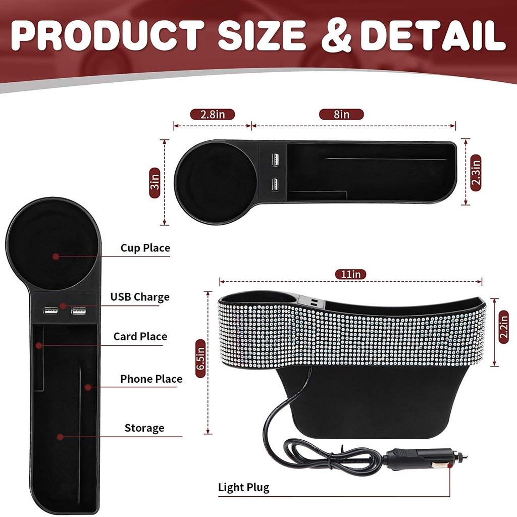 Hộp đựng đồ gắn khe hở ghế ngồi xe hơi có cổng sạc usb tiện dụng