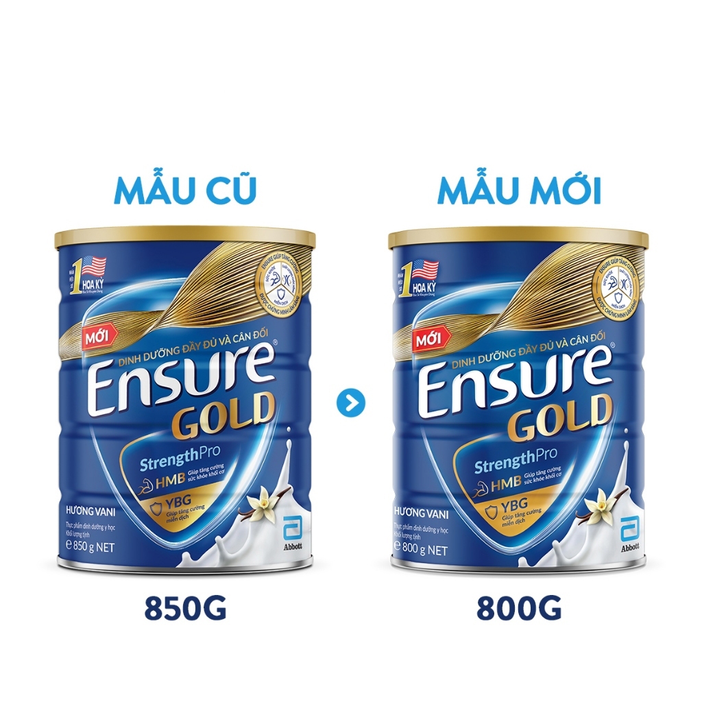 Sữa Bột Ensure Gold Abbott (HMB) 850g/800g Hương Vani Truyền Thống