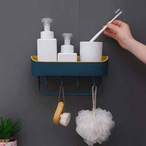 Kệ dán tường nhà bếp nhà tắm cao cấp 2 lớp kèm móc treo