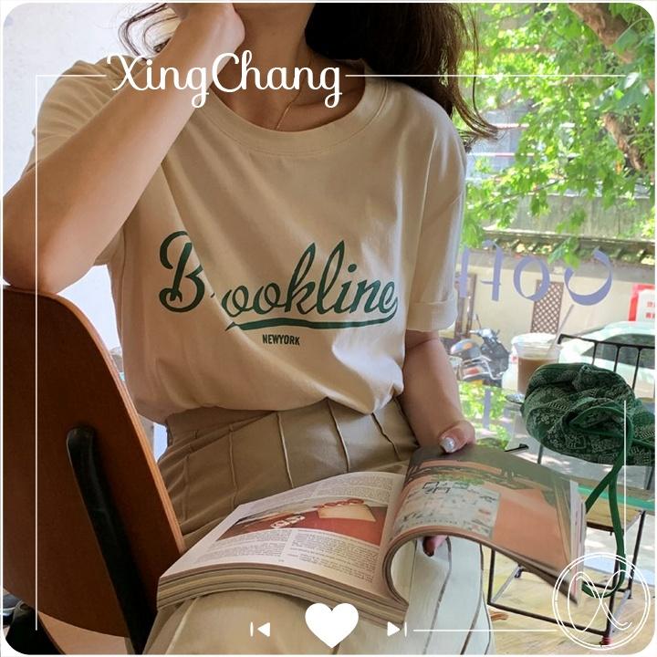 Áo thun nữ trắng dáng basic, áo thun công sở XingChang chất đẹp nữ tính in Brookline mã NXC28