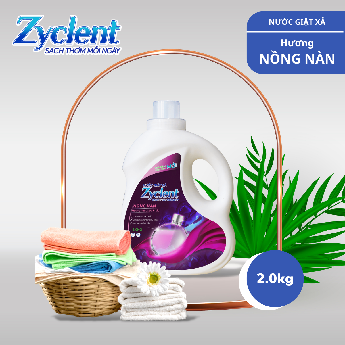 Thùng Nước Giặt Xả Zyclent Nồng Nàn - Hương Nước Hoa Pháp (2kg x 8 can)