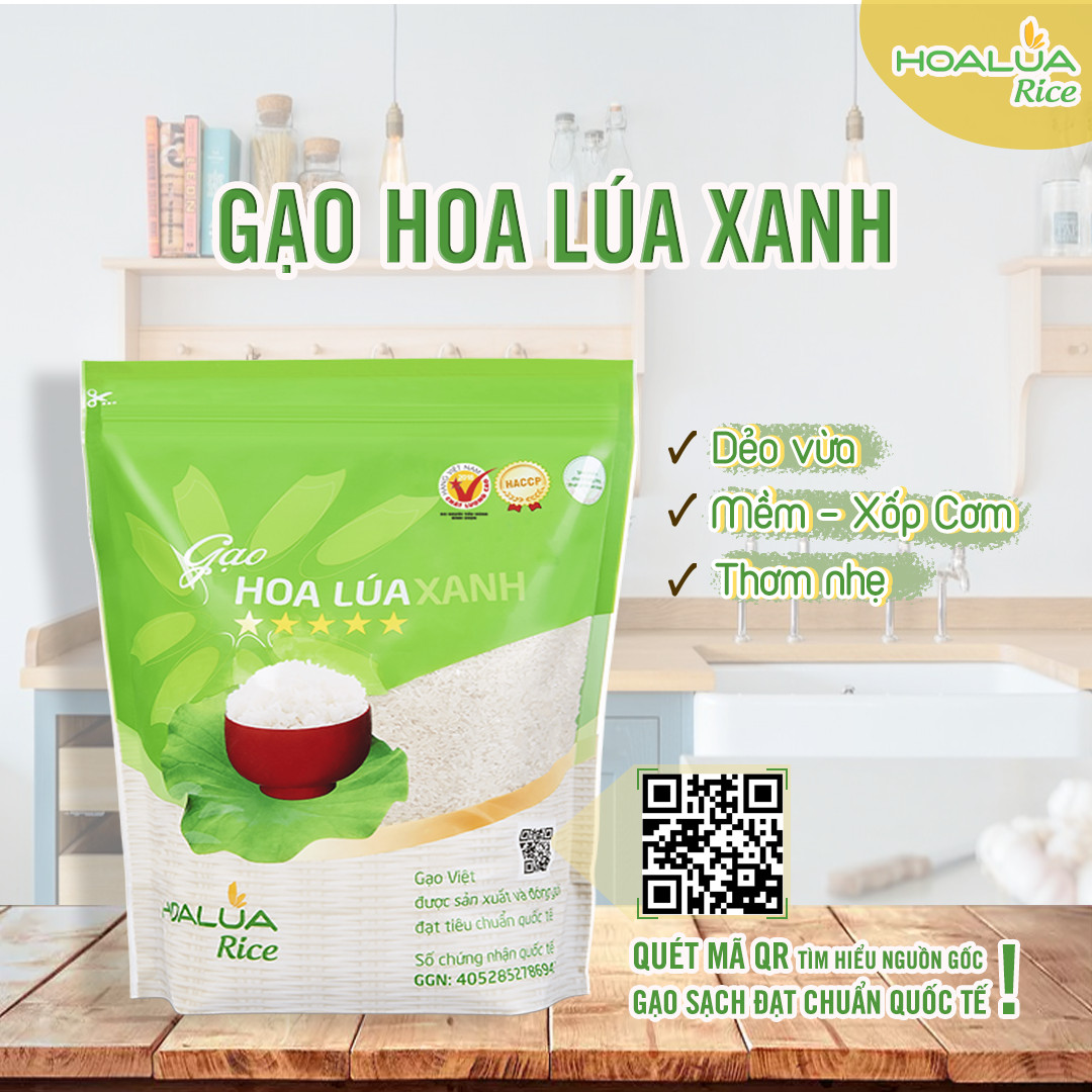 Gạo Hoa Lúa Xanh - Túi 2kg - Dẻo vừa, mềm cơm, thơm tự nhiên