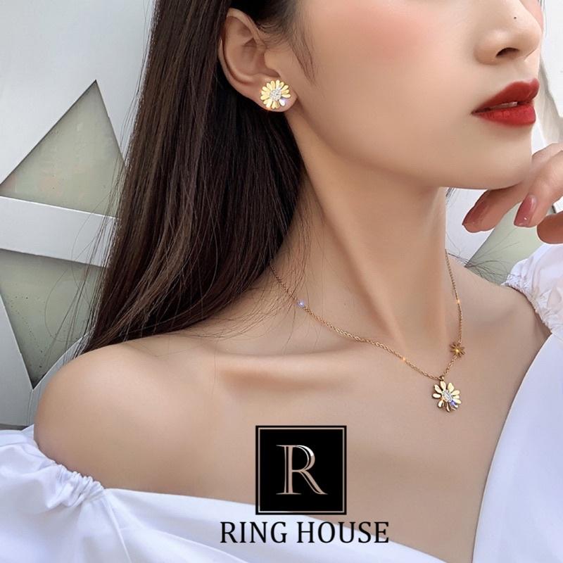 Bông Tai Khuyên Tai Nữ Hoa Cúc Titan Không Rỉ Gỉ Vàng Gold