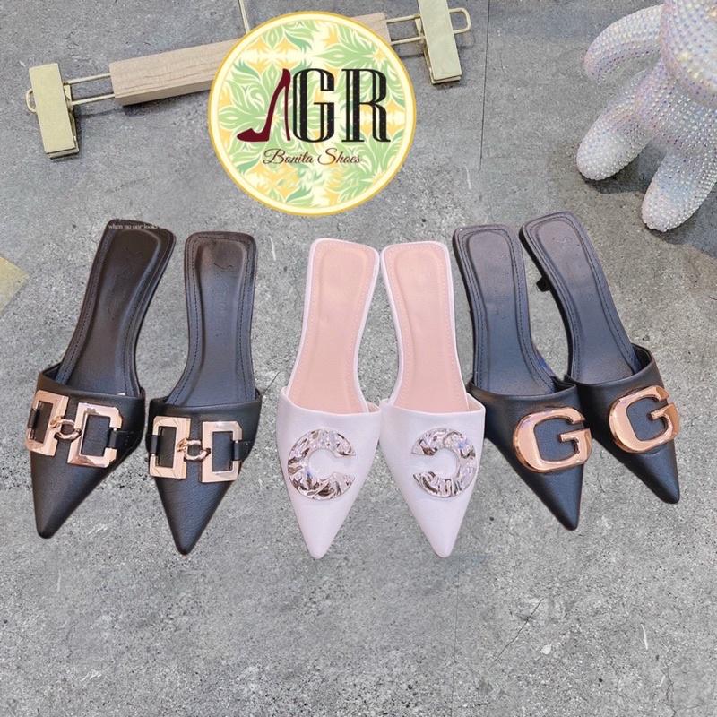 Guốc mũi nhọn khoá G da mềm gót nhọn 6p cao cấp