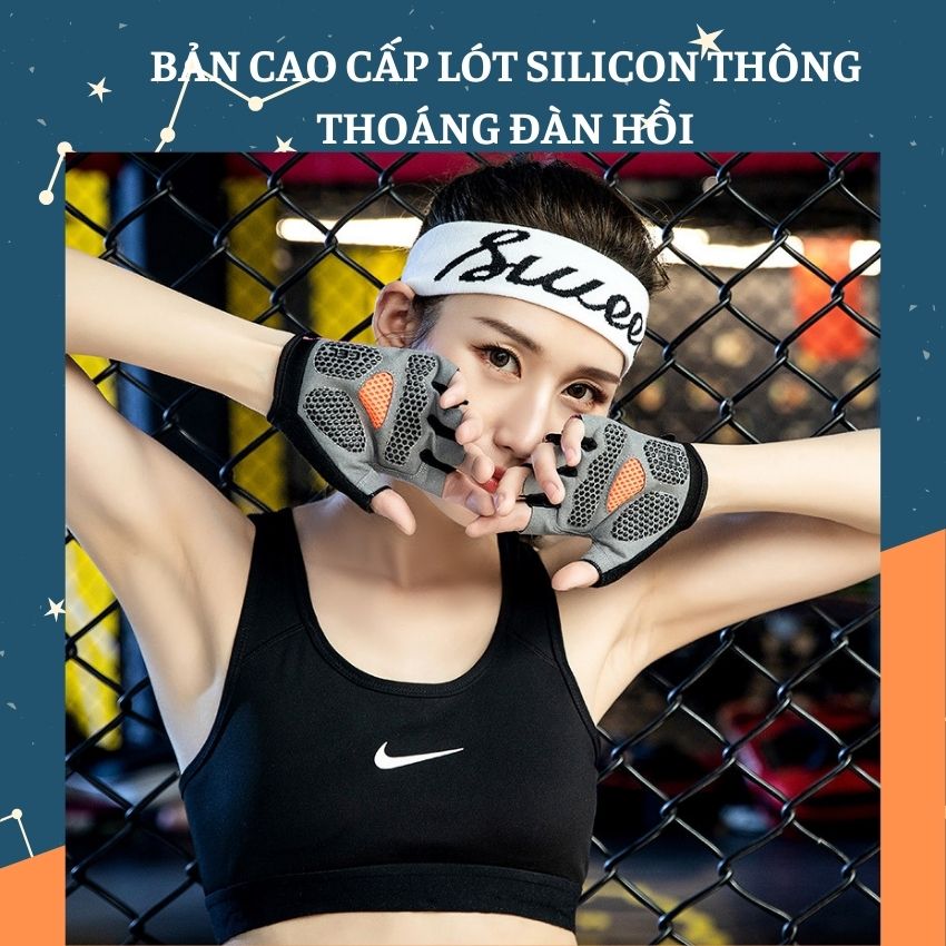 Găng Tay Thể Thao Tập Gym Chuyên Dụng Lót Silicon Thông Thoáng Chống Bám Mồ Hôi Tay