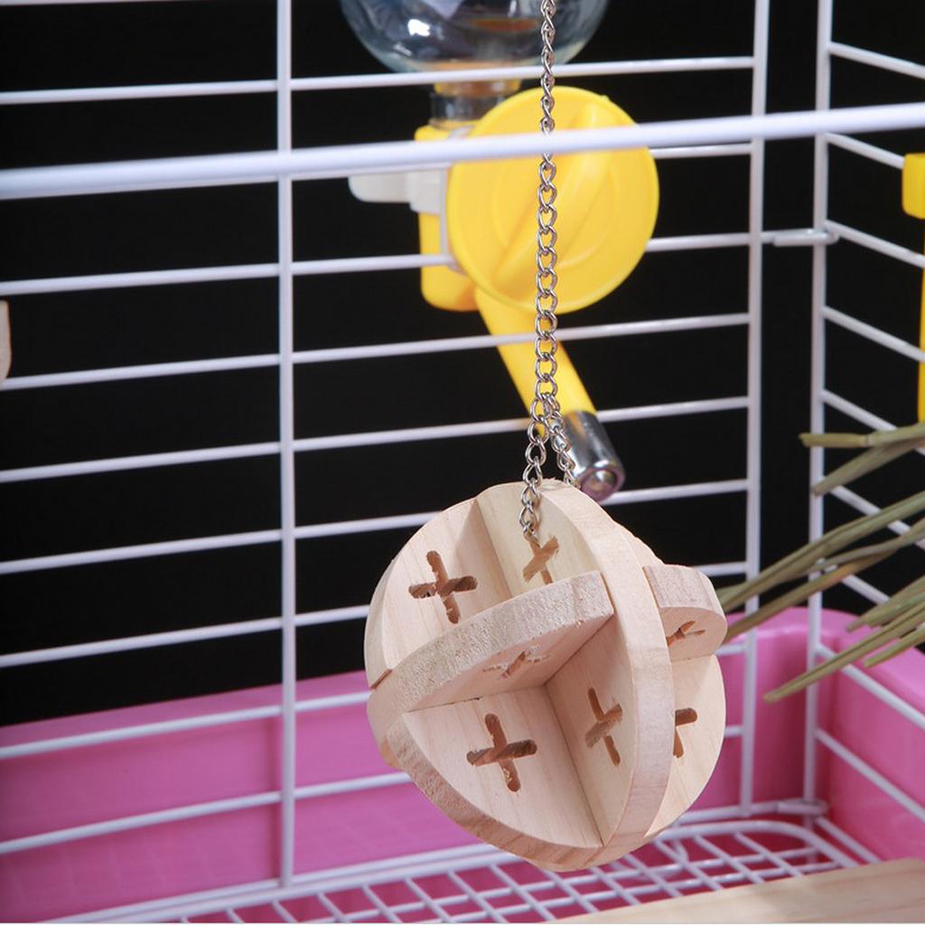 2Pcs Small Animal Activity Play Wooden Ball Chew Toys for Bunny Rabbits Guinea Pigs Gerbils