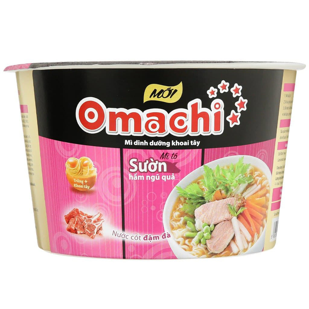 Thùng 18 Tô Mì Khoai Tây Omachi Sườn Hầm Ngũ Quả 95gram