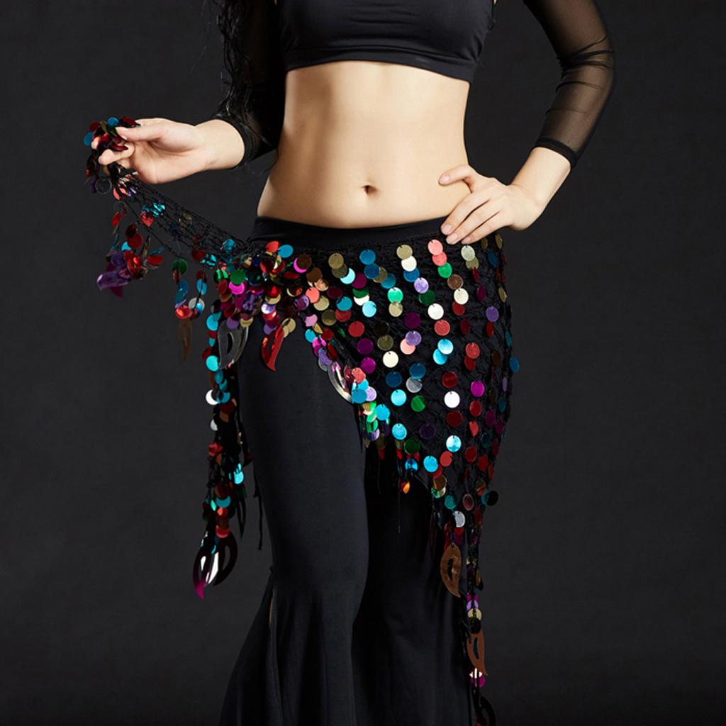 Women's Mermaid Belly Dance Scarf Sequins Mesh Triangle Hip Scarf Skirt Wrap