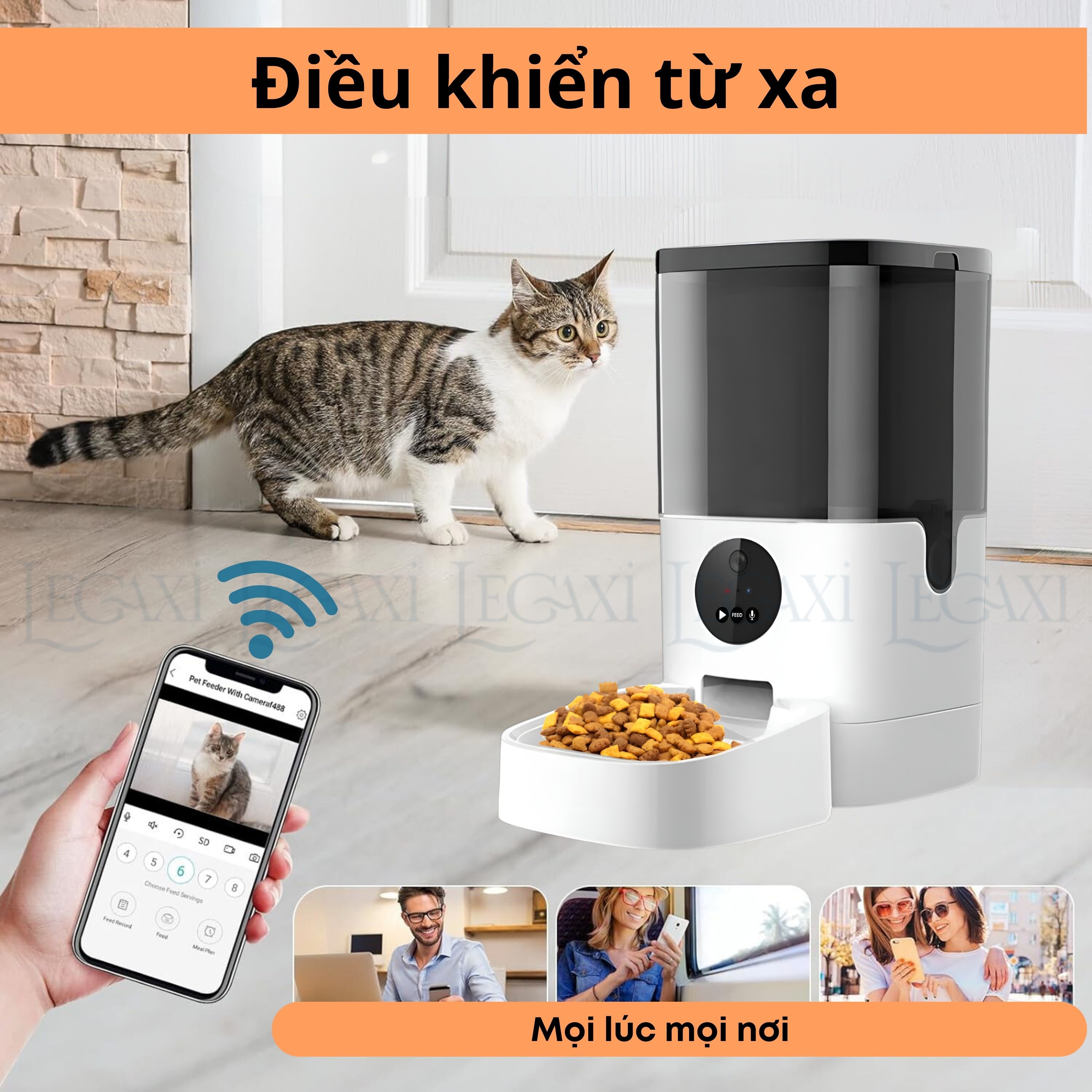 Máy Cho Ăn Tự Động Chó Mèo Pet Thú Cưng Dung Tích 6 Lít Camera Kết Nối Bluetooth App Ghi Âm Dudupet Cat Dog Legaxi