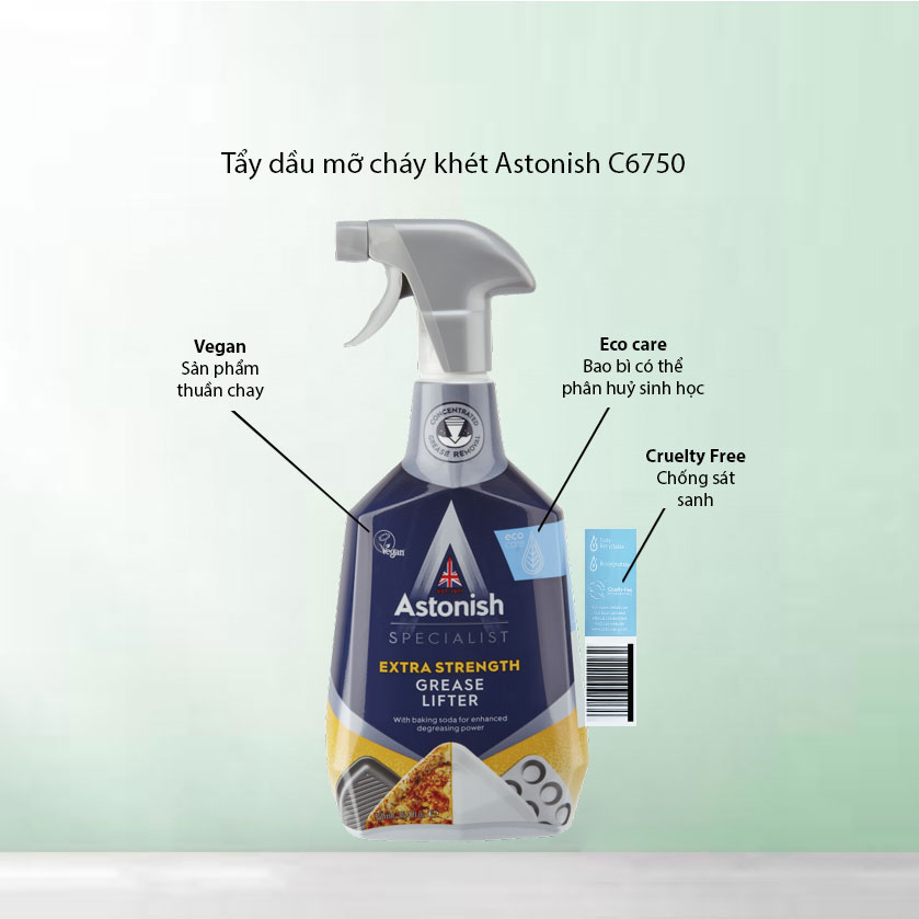 Bình xịt tẩy dầu mỡ và cháy khét Astonish C6750 750ml nhập khẩu từ Anh Quốc loại bỏ mạnh mẽ các vết bẩn dầu mỡ cháy khét trên đồ dùng nhà bếp