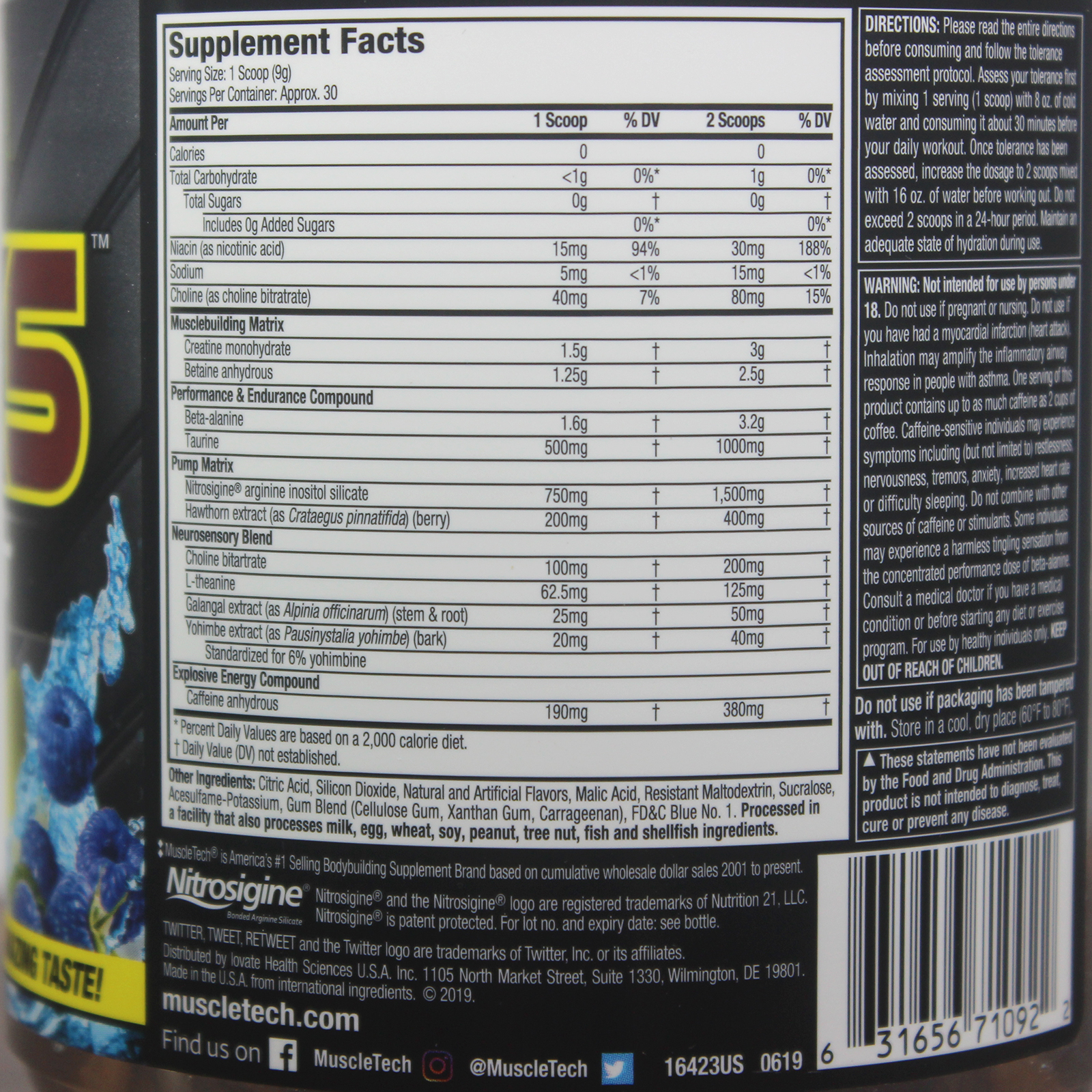 Combo Pre-Workout Vapor X5 của MuscleTech hương Blue Razz Freeze hộp 30 lần dùng hỗ trợ Tăng Sức Bền, Sức Mạnh, Đốt Mỡ, Giảm Cân mạnh mẽ cho người tập GYM & Bình INOX 739ML (mẫu ngẫu nhiên)