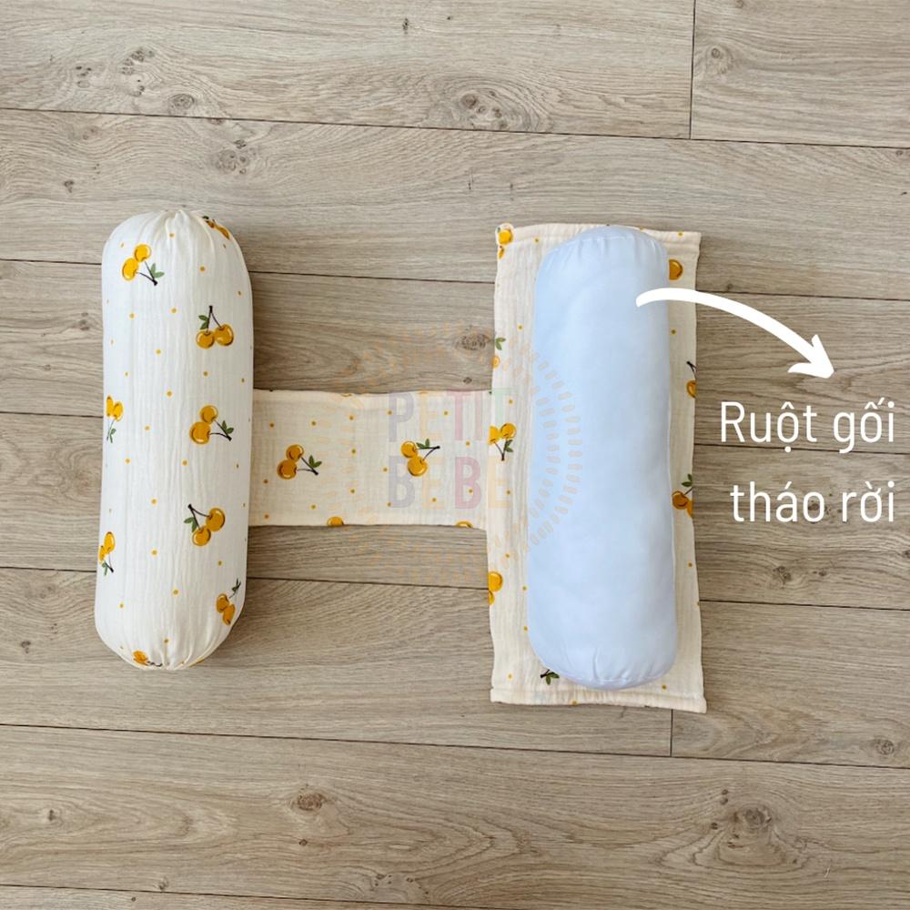 Gối chặn cho bé sơ sinh PETIT BEBE muslin thoáng khí họa tiết cherry trẻ ngủ ngon