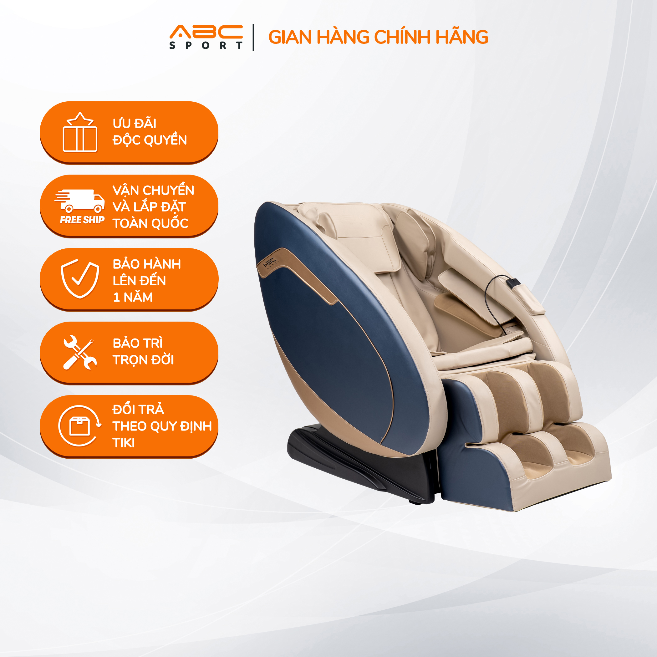 Ghế massage toàn thân ABCSport A30 hệ thống con lăn tiên tiến, nhiệt 2 vùng lưng và bắp chân, túi khí toàn cơ thể