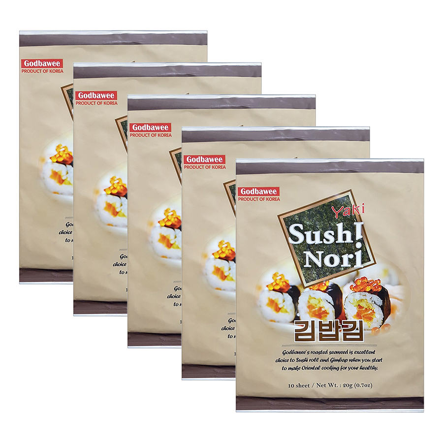 Combo 5 Tảo Biển Cuộn Cơm Yaki Sushi Nori Godbawee (20g / Gói)