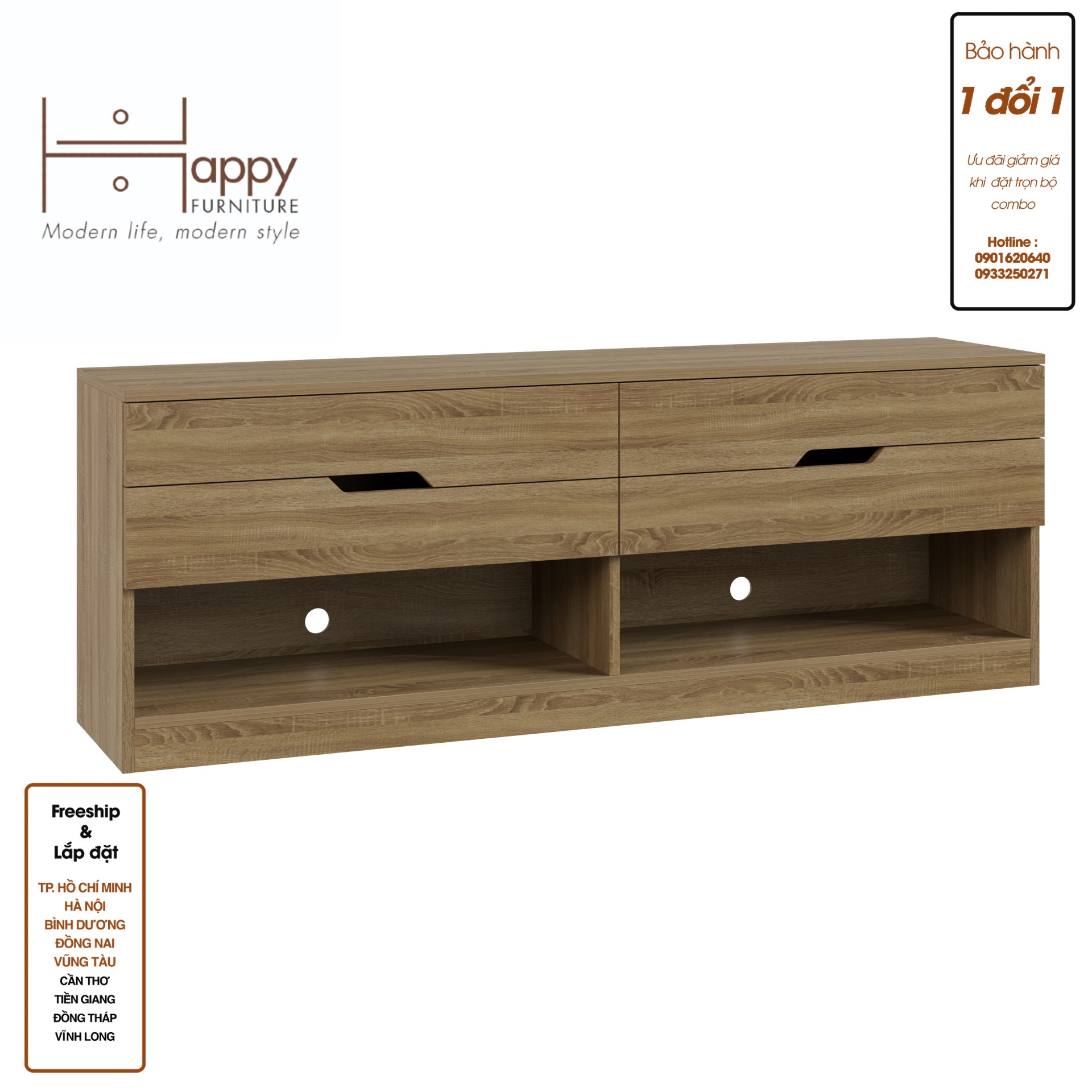 [Happy Home Furniture] DASH, Kệ Tivi 4 ngăn kéo, 150cm x 35cm x 54cm ( DxRxC)   , KTV_005