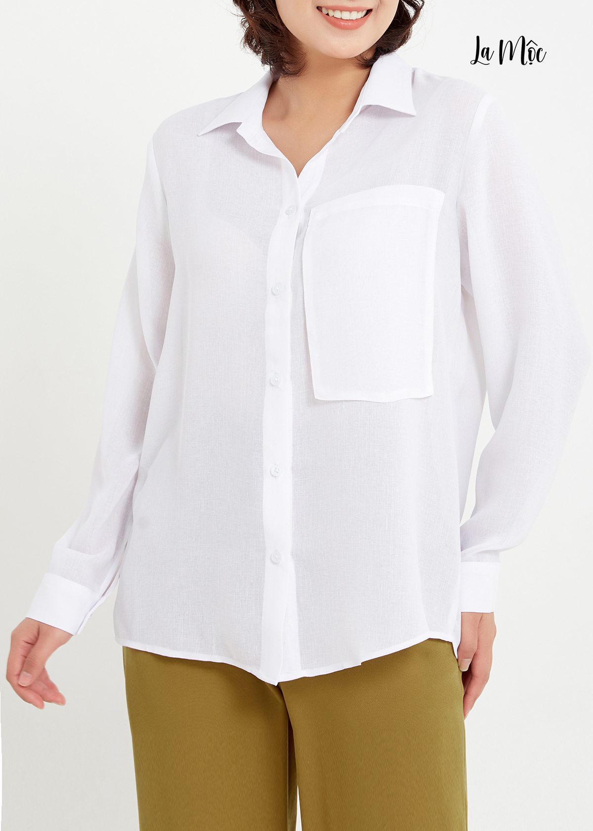 Áo sơ mi nữ cotton tay dài, có túi Maxivic, La Mộc - LM0122307