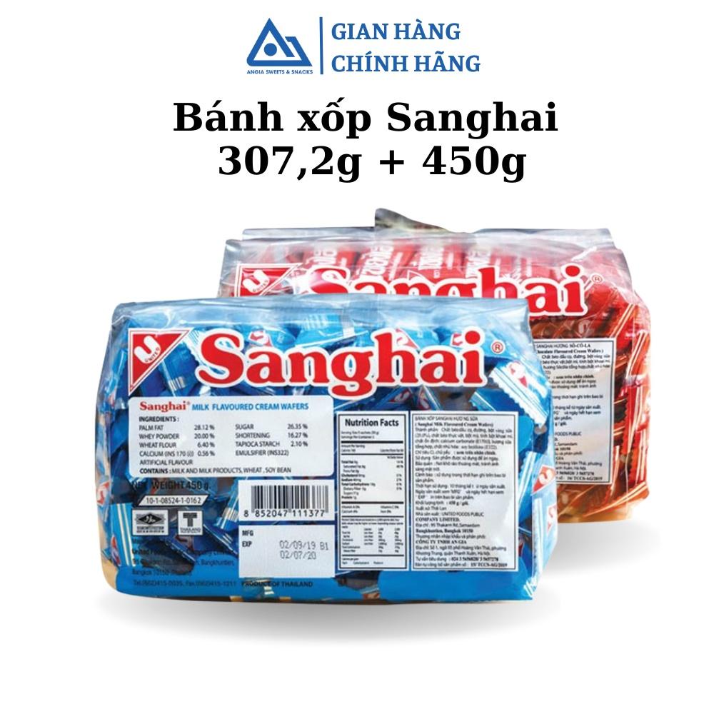 Gói Bánh Xốp phủ kem Sanghai Jumbo ăn vặt vị socola và sữa 450g An Gia Sweets &amp; Snacks