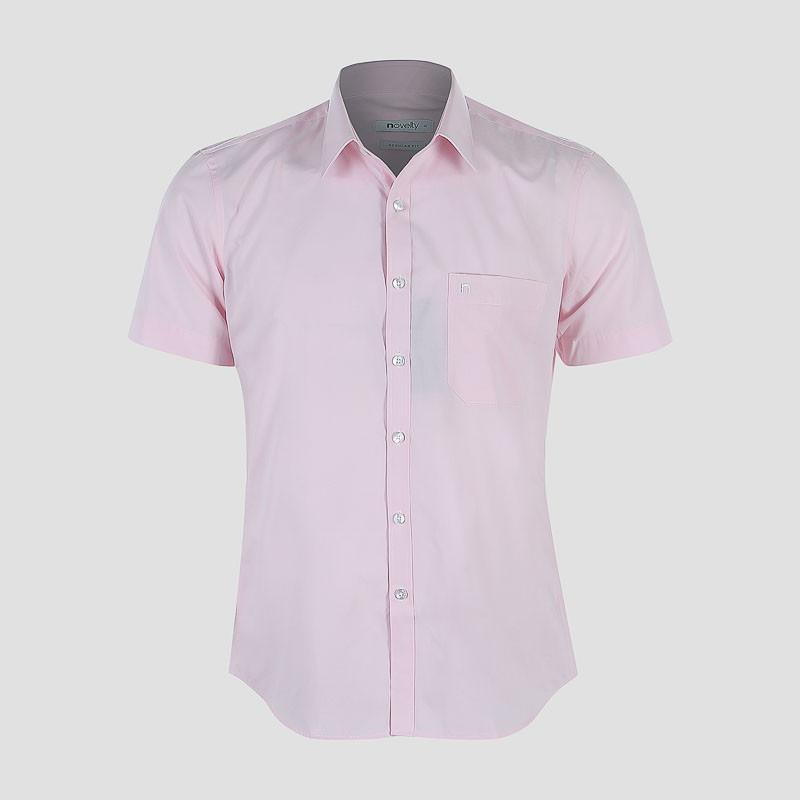 Áo sơ mi nam Novelty ngắn tay trơn màu hồng nhạt NSMMMNMTCR191277N