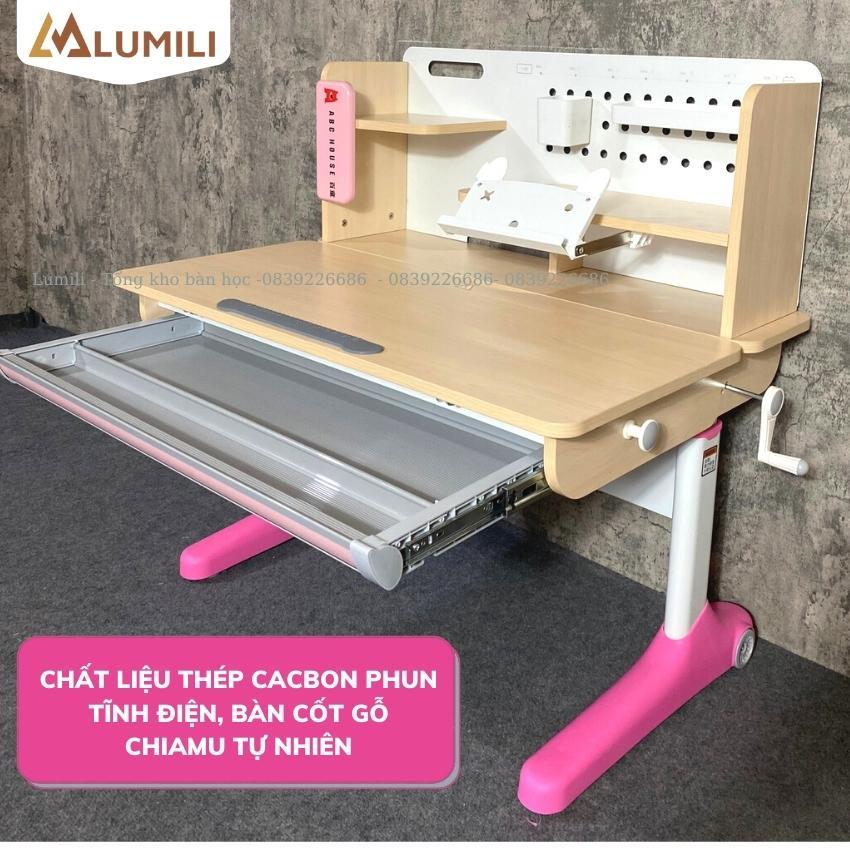 Bàn học chống gù chống cận lumili ABC house mặt bàn gỗ tự nhiên cao cấp bàn ghế học sinh thông minh