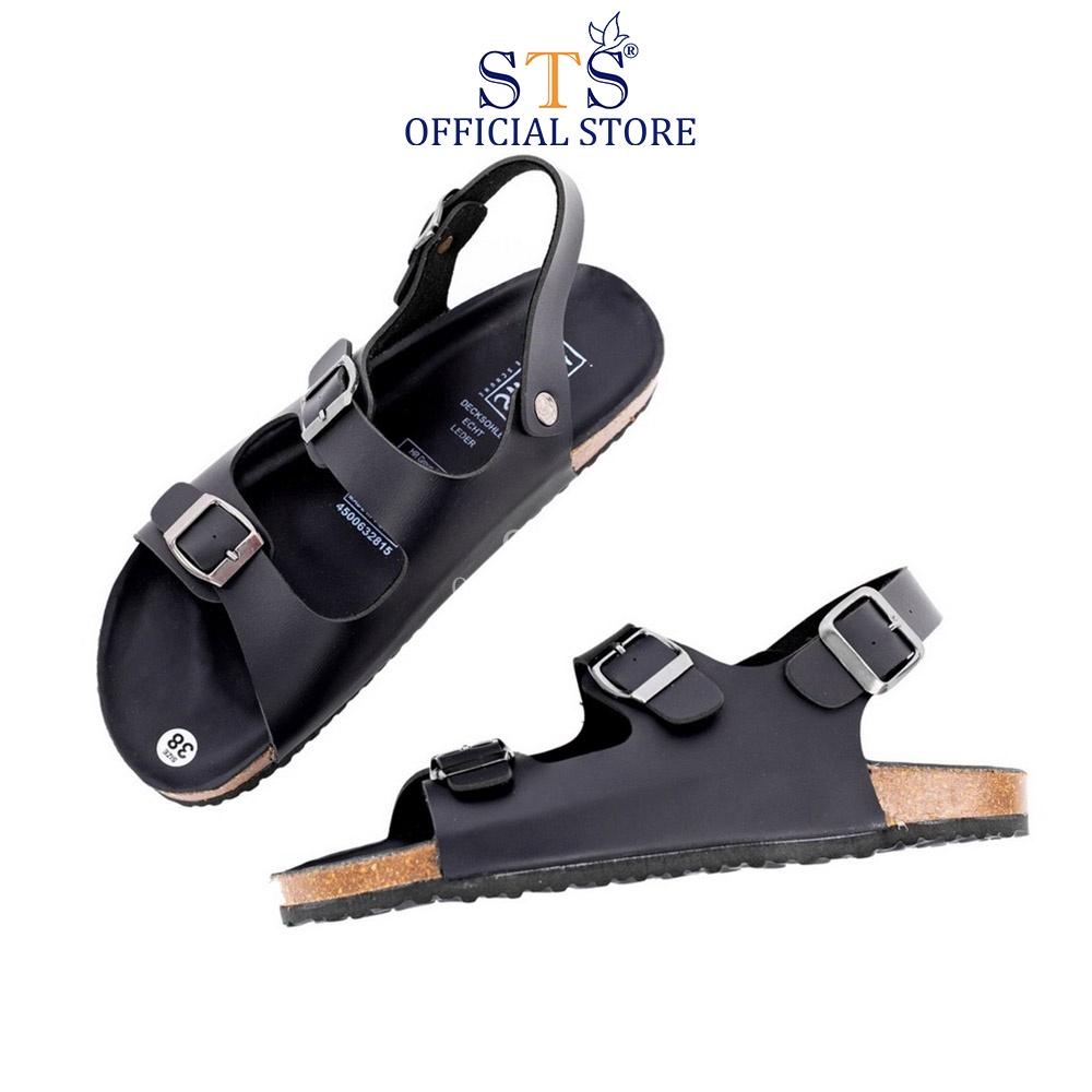 Dép sandal quai ngang Birken quai hậu đế trấu 3 lớp Da PU cao cấp unisex nam nữ STPU02