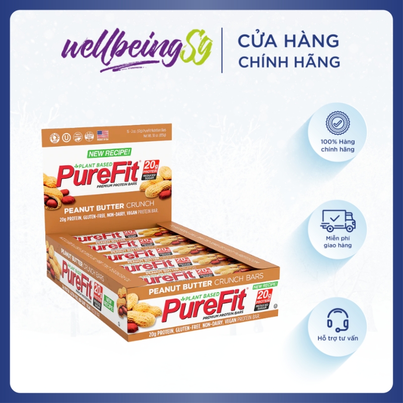 Thanh Bánh PureFit Peanut Butter Protein Bổ Sung Năng Lượng, Hõ Trợ Tăng Cơ, Phục Hồi Sau Tập Luyện - Vị Bơ Đậu Phộng - Hộp 15 Thanh