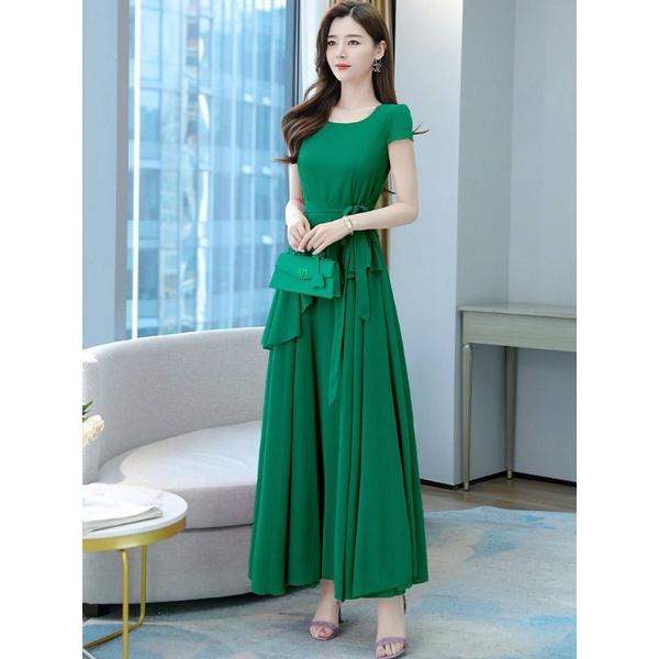 ĐẦM XÒE DÀI PHỐI TÀ XÉO THẮT EO