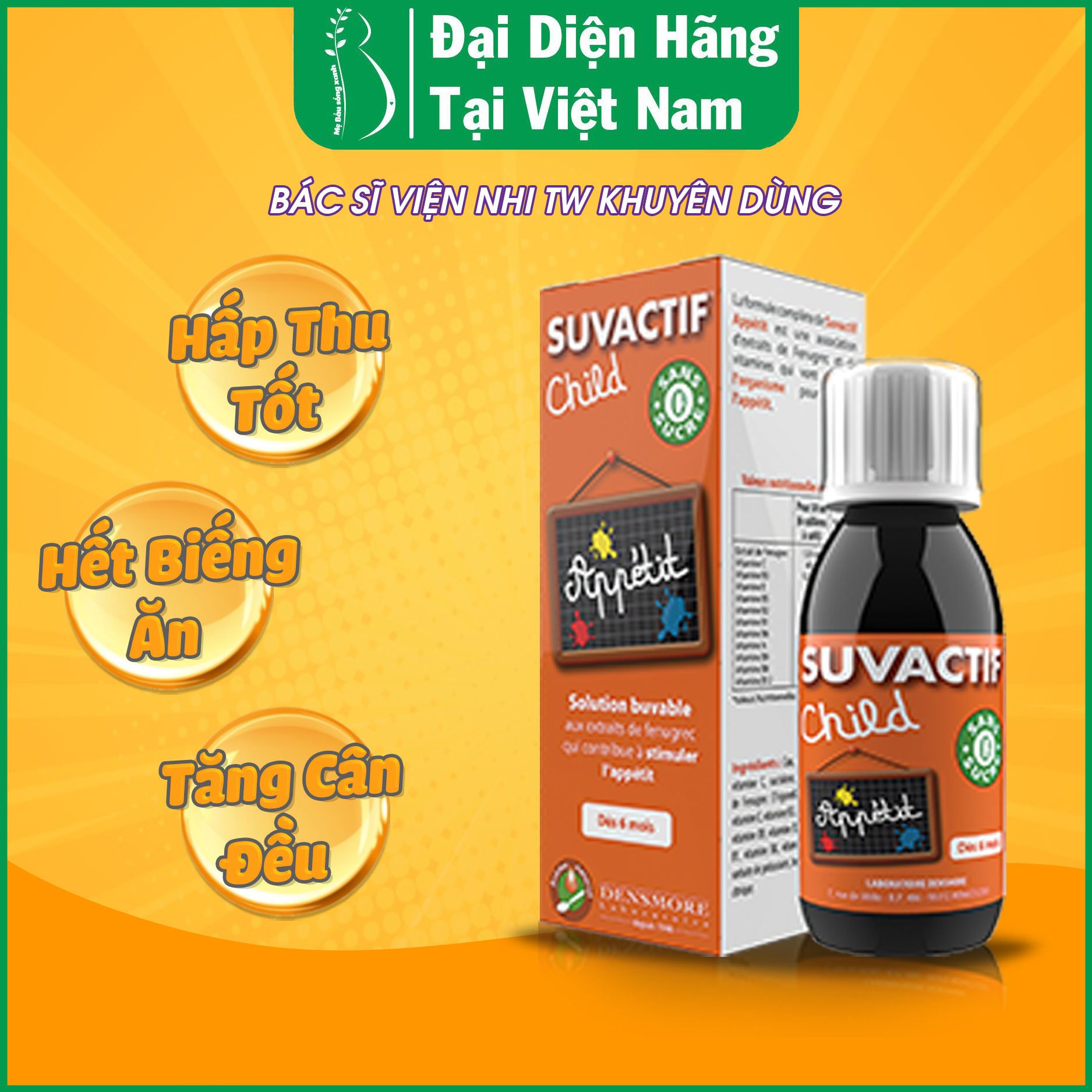 Siro Kích Thích Ăn Ngon Cho Trẻ Suvactif Appétit: Thực Phẩm Bảo Vệ Sức Khỏe Cao Cấp Từ Pháp, Bổ Sung Vitamin, Giúp Tăng Cân, Hết Biếng Ăn, Chậm Lớn, Vị Vani Dễ Uống, Đường Không Chứa Calo