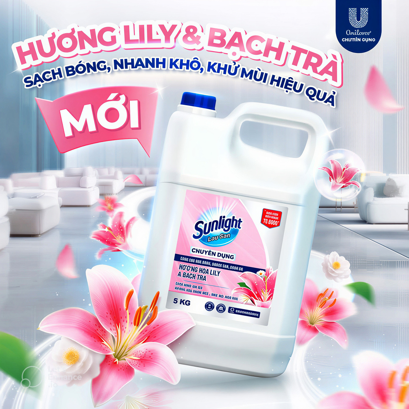 Nước Lau Sàn Sunlight Chuyên Dụng Hương Lily & Bạch Trà Sạch Bóng Nhanh Khô – 5kg