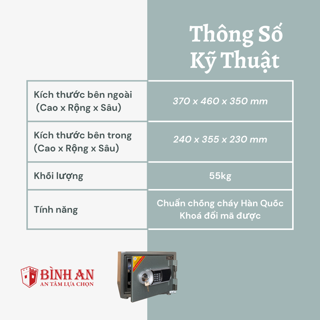 Két Sắt Chống Cháy Gia Đình TRULY TL-36 Chống Cháy, Chống Trộm Công Nghệ Hàn Quốc 55kg Bảo Hành 5 Năm - Hàng Chính Hãng