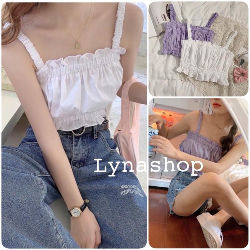 Áo Croptop áo 2 dây đũi Áo 2 dây, Áo dây thun nữ viền Bèo 2 màu Áo 2 màu xinh mix mọi quần và chân váy mặc siêu xinh