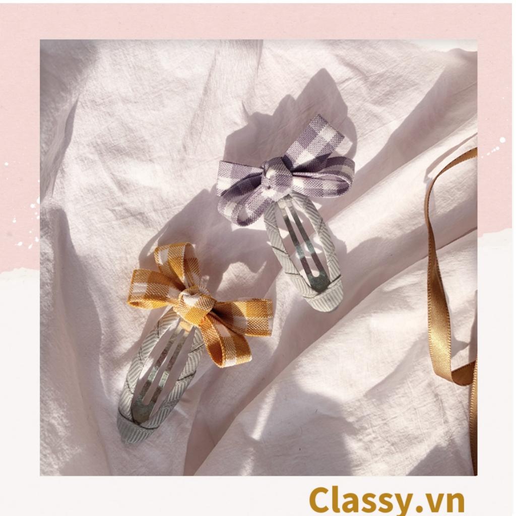 Bộ 02 chiếc Kẹp tóc nơ Classy kẻ sọc nhiều màu phong cách hàn quốc dễ thương PK1017