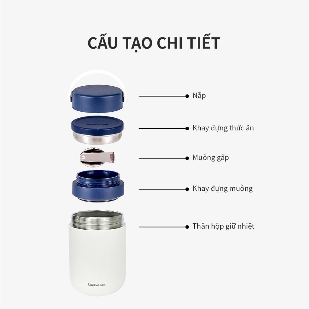 Hộp cơm giữ nhiệt Lock&Lock LHC8042 700ml - Hàng chính hãng, 2 ngăn kèm muỗng inox, có thể ủ cháo cho bé - Hapos