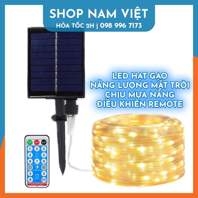 [Năng Lượng Mặt Trời] Dây Led Hạt Gạo Đời Mới Chống Nước, Quấn Cây, Chịu Mưa Nắng Kèm Remote