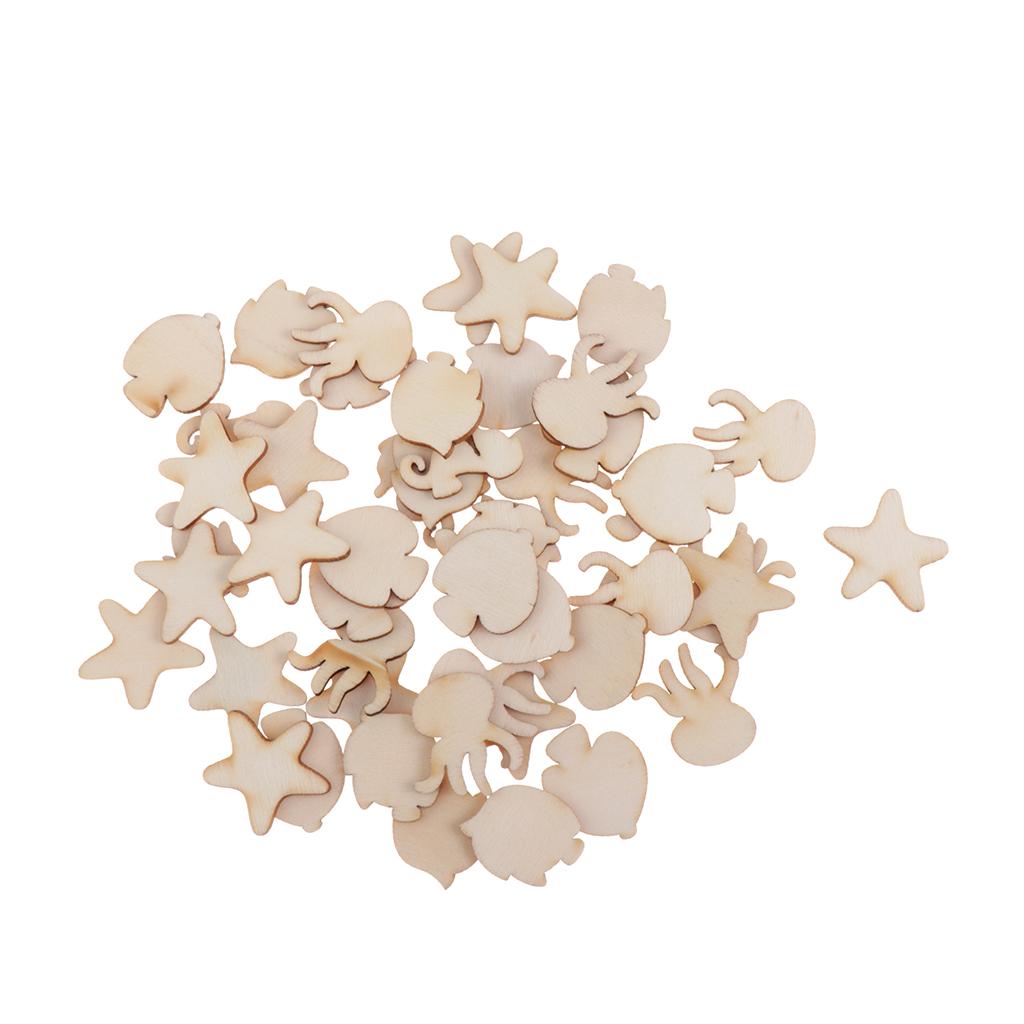 100Pcs/lot Wood Slices Assorted Shapes Scrapbook Embellishments DIY Crafts