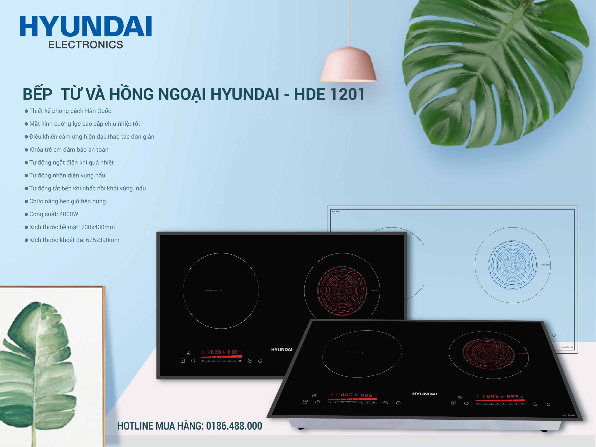 Bếp Từ - Hồng Ngoại Hyundai HDE 1201 Mặt Kính Cường Lực - BH 12 Tháng - Hàng Chính Hãng