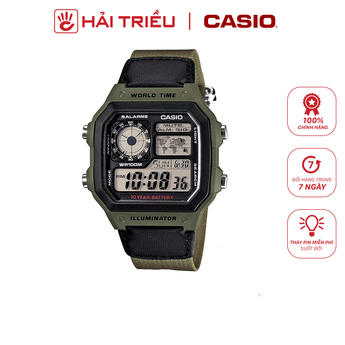 Đồng hồ Casio nam AE-1200WHB-1BVDF dây cao su